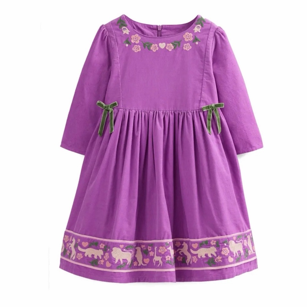 Mini Boden Unicorn Embroidered Corduroy Dress